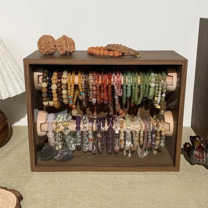 Espositore per gioielli in legno Braccialetti Scatola portaoggetti per gingilli Scatole acriliche trasparenti Custodia per organizer per gioielli a doppio strato