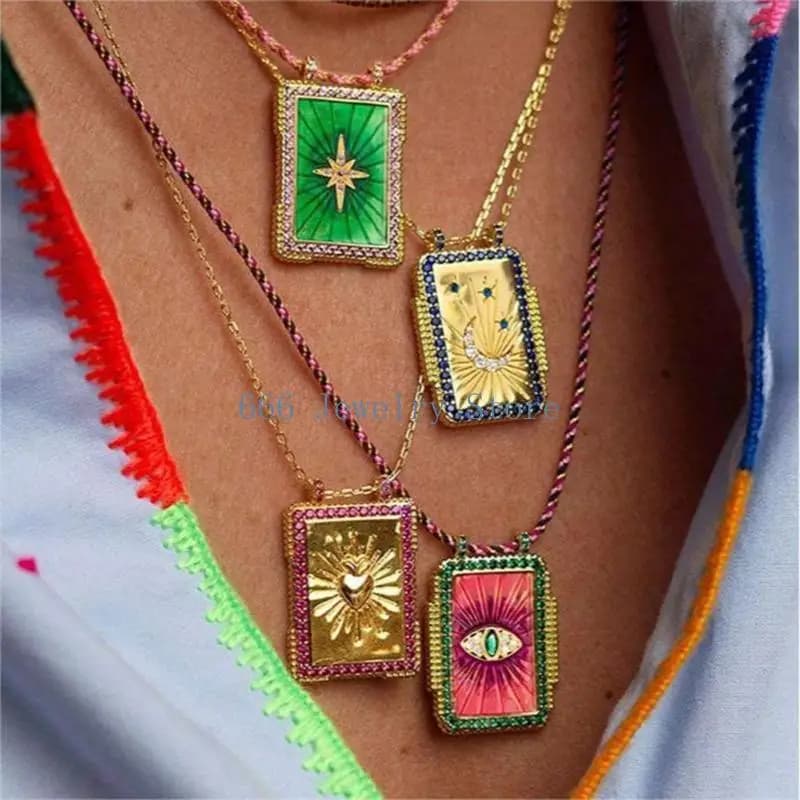 F2TD Collana con disegni carte dei tarocchi Collana con ciondolo con carte simboliche dei tarocchi lunghezza per e le