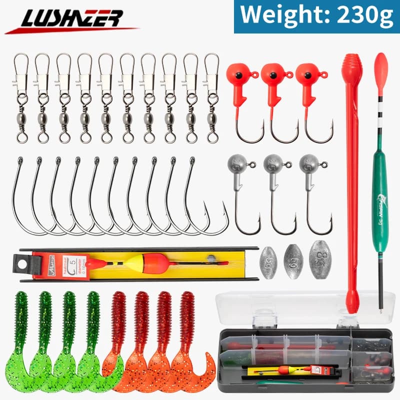 LUSHAZER Fishing Equipment Set 39 Pieces, Fishing Accessories Box 230g, Fishing Beam Case, baits and artificial