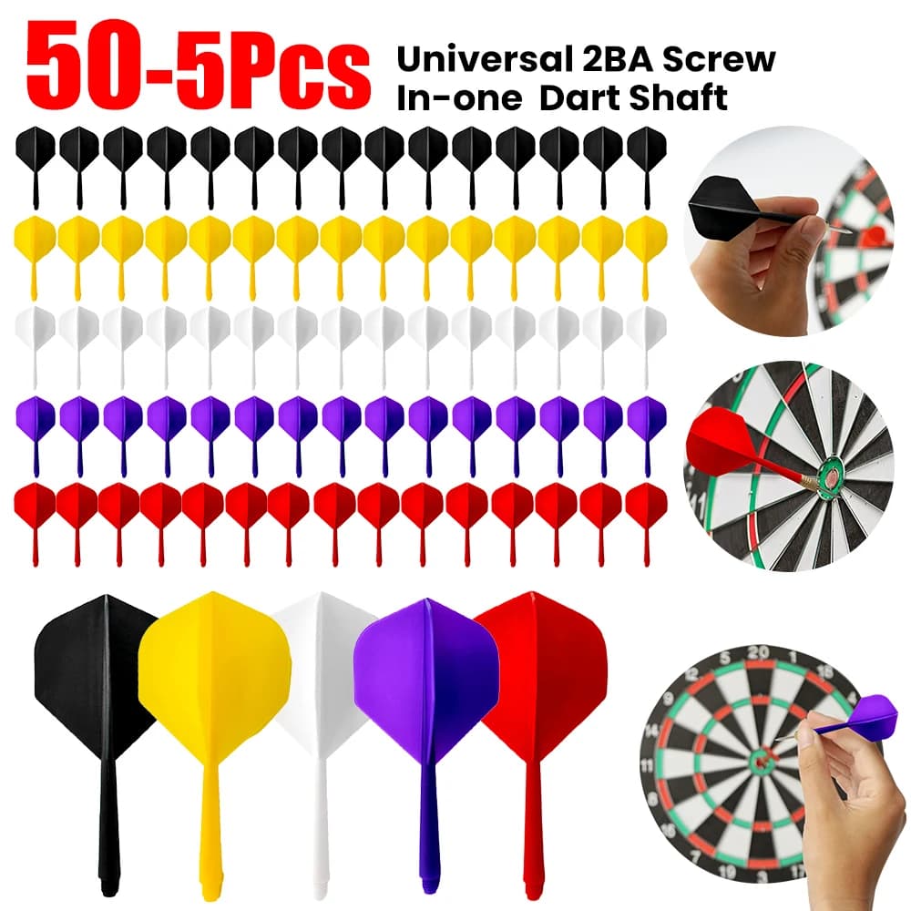 5-50PCS Voli e aste per freccette 2BA Vite morbida in uno Kit di accessori per freccette professionali Set di freccette in plastica integrati 5 colori