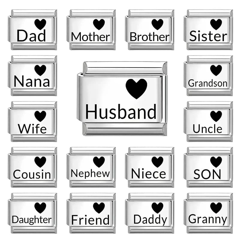 Y2k laser engraving LOVE Dad mother brother sister pendants Italian links suitable women's bracelet 9 mm stainless steel gift DIY