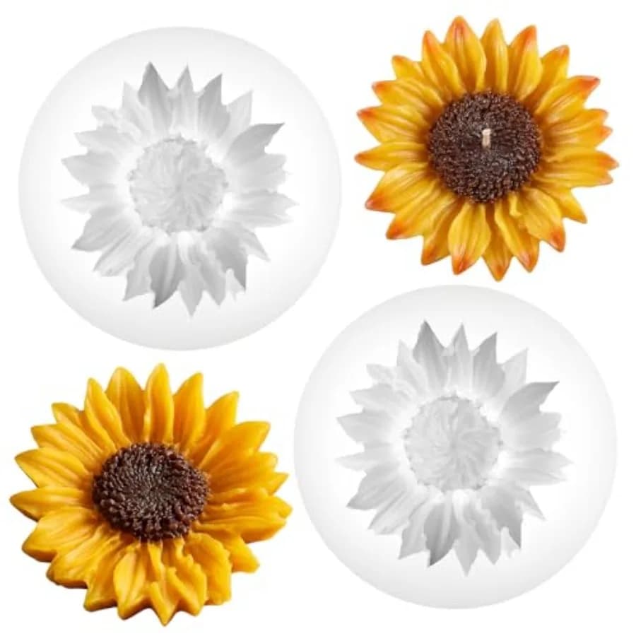Set di 2 Stampi in Silicone a Forma di Girasole, Stampo 3D per Fiori, Decorazioni per Torte al Cioccolato, Stampi per Candele Tealight, Sapone, Cera, Polimeri