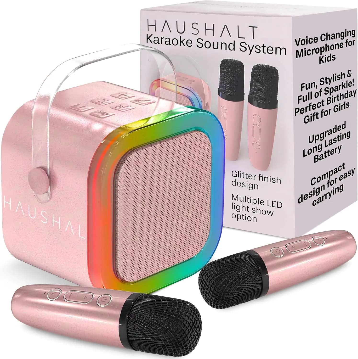 Macchina per Karaoke Portatile con 2 Microfoni Wireless per Bambini e Adulti, Altoparlante Bluetooth, Giocattolo per Cantare, Regalo