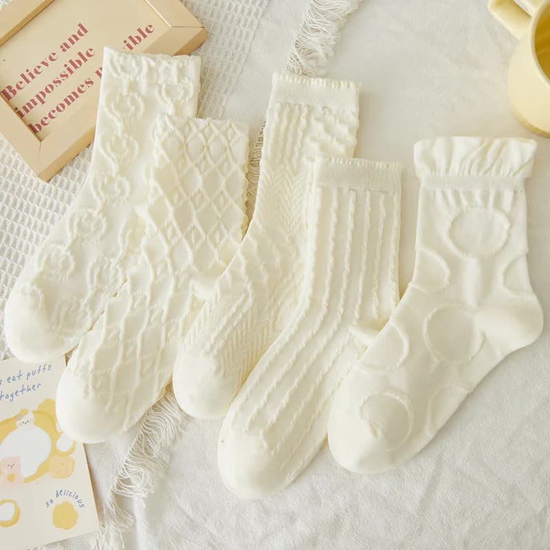 5 Pairs Women Cute Expression Printed Ankle Socks Comfort Interesting Spring Autumn Medium Tube Sock Kawaii Girls Short Socks