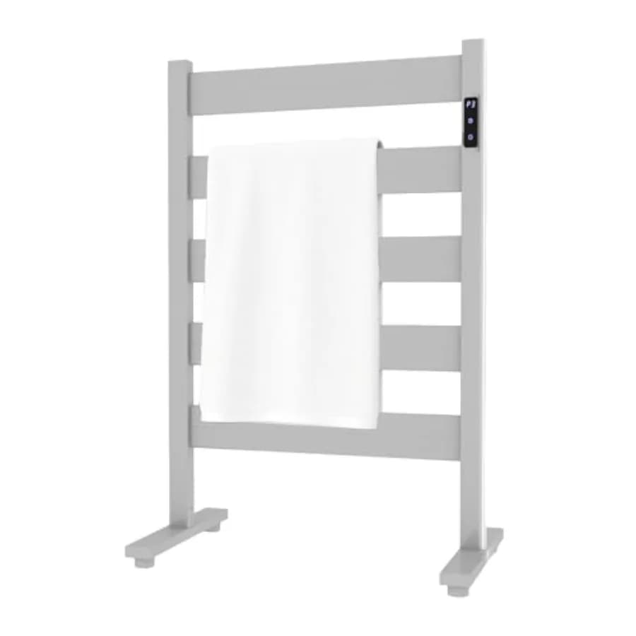 Scaldasalviette Autoportante per Bagno e Spa, 5 Barre Riscaldate con Timer e Temperatura Regolabile, in Alluminio Spaziale, Bianco Opaco, Ru