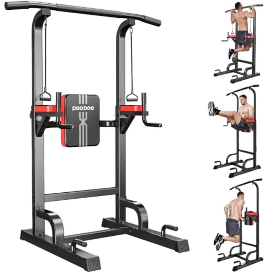 Power Tower with Dip Station and Traction Bar, for Home Gym, Fitness Training, Multifunction, Height Adjustable, Strength Training Equipment