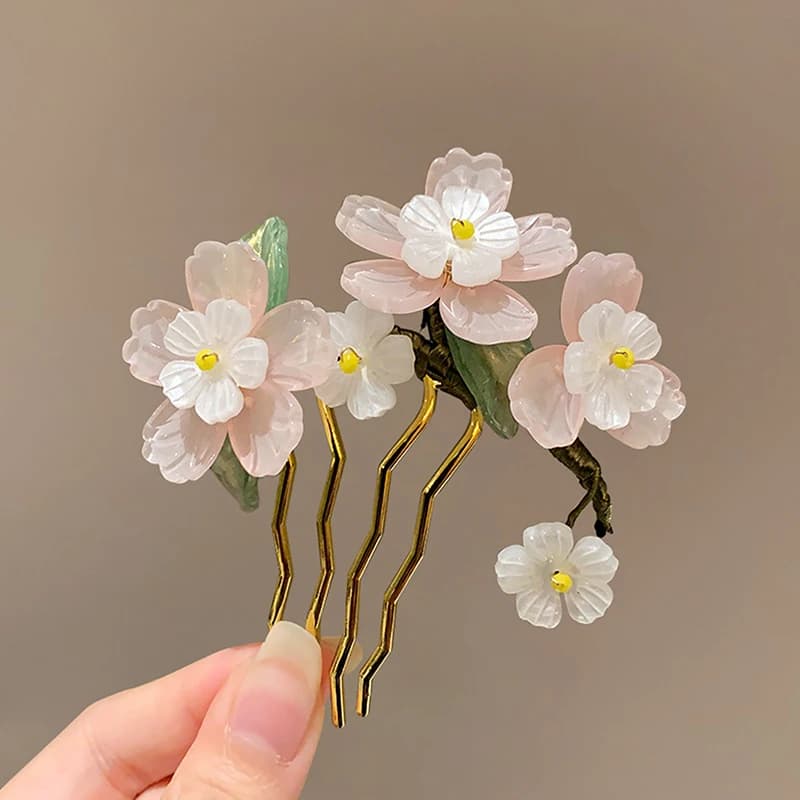 1 pezzo di pettine classico per capelli in stile cinese, forcina a forma di U con fiore, accessorio per Hanfu.