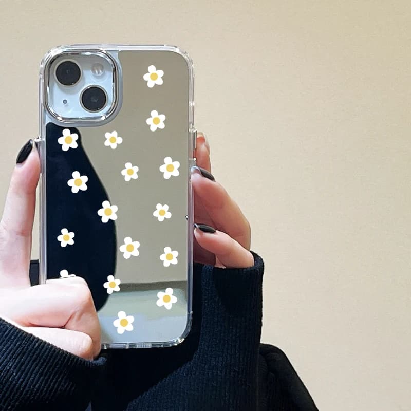Small Flower Case For iPhone 15 16 14 12 11 13 Pro Max X XR XS Max 15 16 Makeup Mirror Shockproof Phone Case