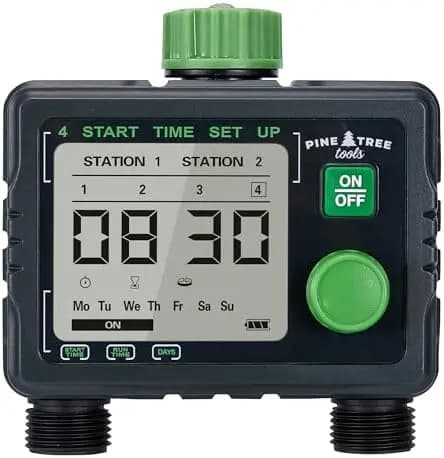 Timer Programmabile Pine Tree Tools per Irrigazione - Sistema di Irrigazione Automatico a 2 Uscite per Giardino, Prato e Cortile