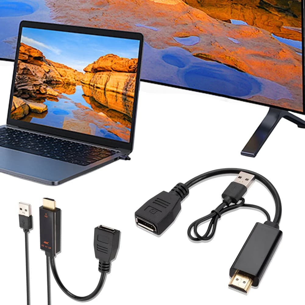 Compatible HDMI male adapter cable to DP female 4K@60Hz 2K@120Hz powered via USB compatible HDMI cable to DP for PS5 Xbox laptop PC