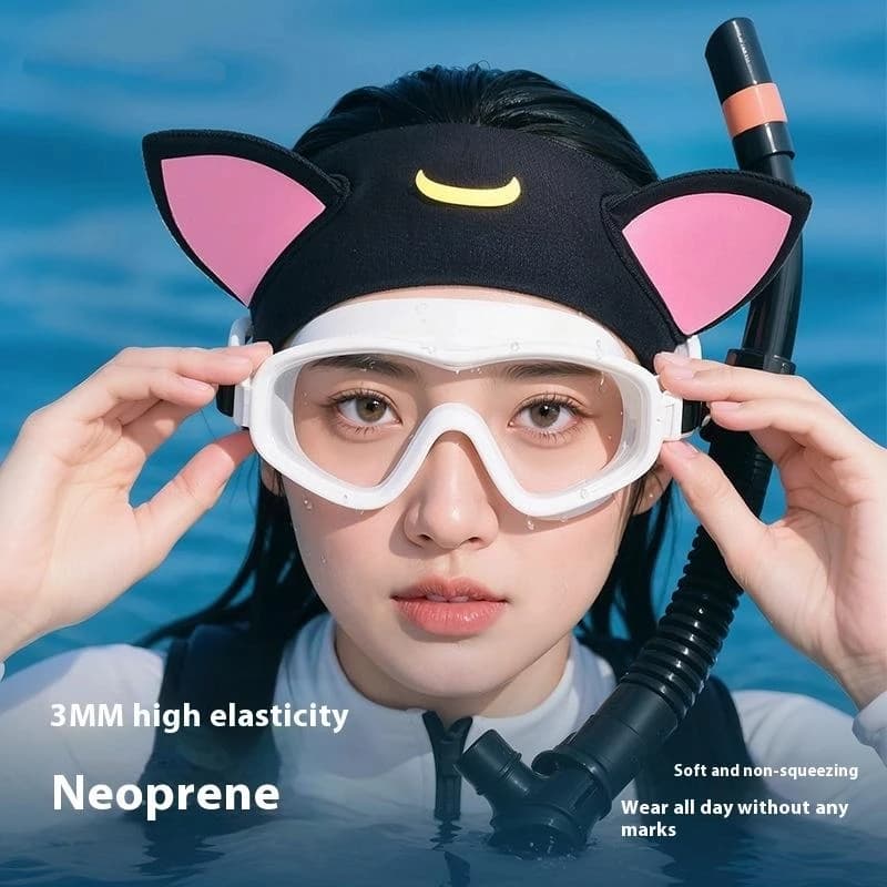 1 3mm Neoprene Diving Hair Sweatshirt with Cat Earrings, Adjustable, Diving Mute Hood for Surf and Snorkeling