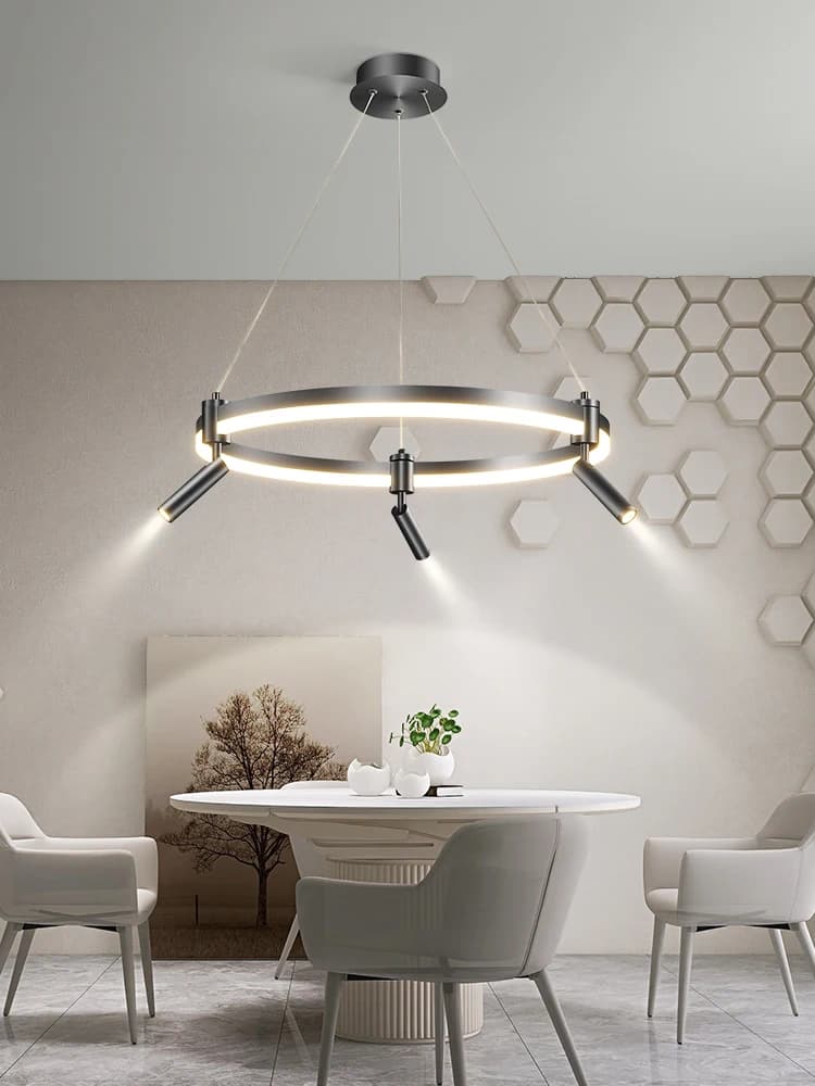 Postmodern Creative Black White Round Pendant Light Living Room Bedroom Ring Chandelier Minimalist Hanging Lamp With Spotlight