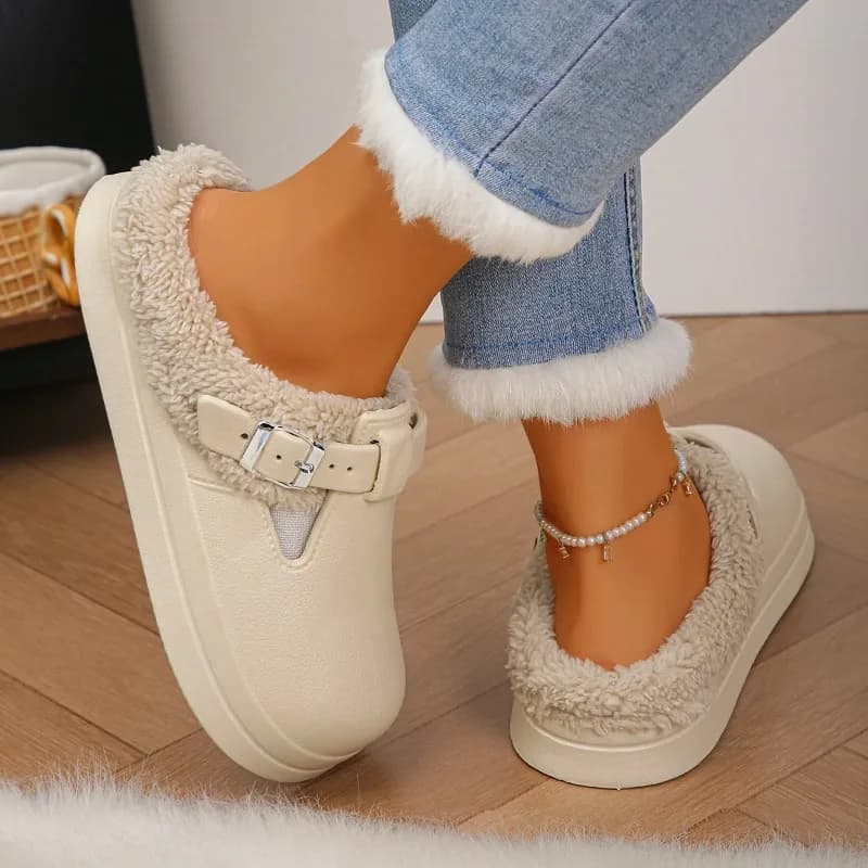 Women's waterproof Eva slippers 2025 Slippers in warm plush with winter metal buckle Non-slip interior slides with soft bottom and often