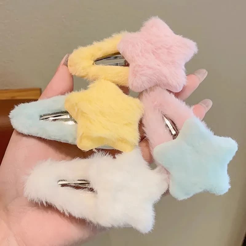 2 fermagli per capelli a forma di stella Y2K, graziosi e dolci, in peluche, alla moda, autunno inverno, fermagli a pentagramma per donne, accessori per capelli