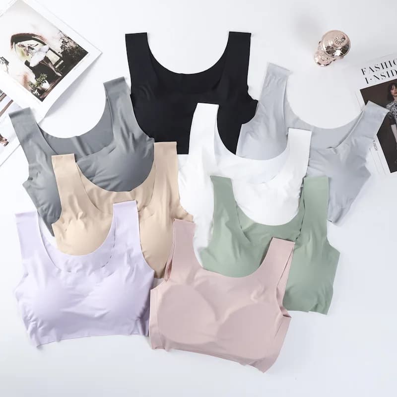 Bralette sportiva quotidiana da donna, in seta ghiacciata, invisibile, push up, con scollo a U, comoda biancheria intima con imbottiture