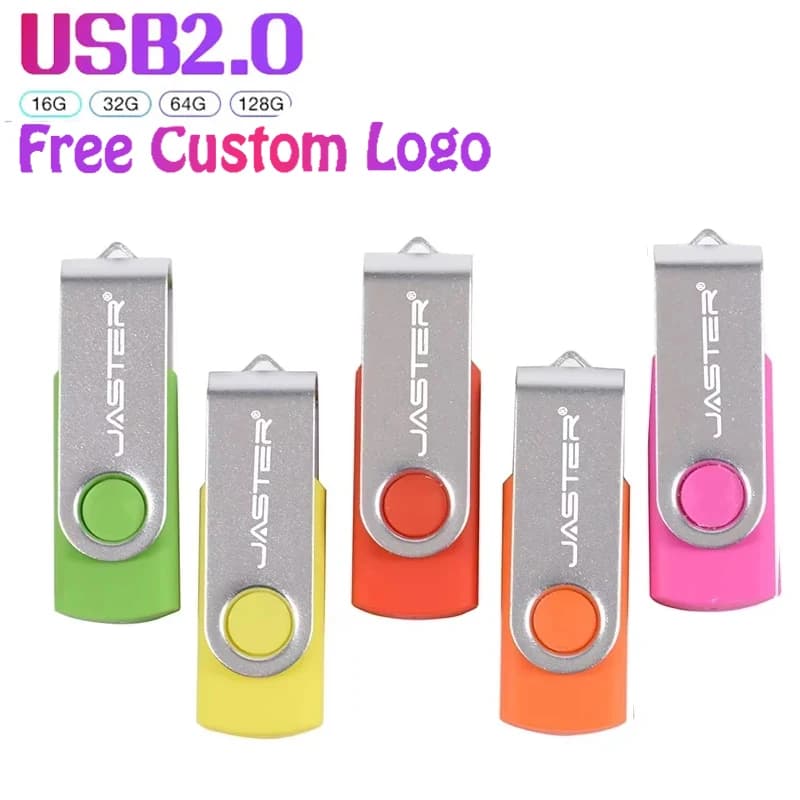 Clip metalliche girevoli in tonalità argento Pen Drive Logo personalizzato gratuito Chiavetta USB Memory Stick leggero in plastica con portachiavi Disco U 64G