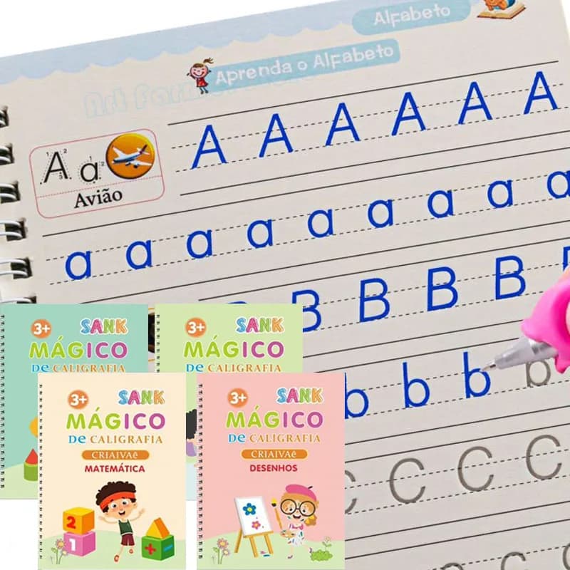 4 pezzi portoghese pratica magica quaderno penna prescolari bambini calligrafia notebook bambini riutilizzabile libro di scrittura età 3-8