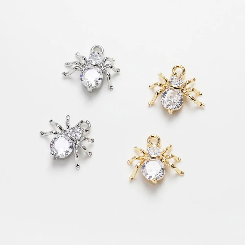 4 pz zircone ragno ciondolo ciondoli insetto per gioielli che fanno collana fai da te fatto a mano in ottone 14k placcato oro accessori 12*12mm