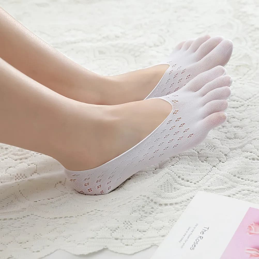 10 Paia di Calzini Yoga a Cinque Dita con Separatore, Ultra-Sottili, Traspiranti in Nylon, Antiscivolo, a Bocca Bassa, per Pilates e Danza