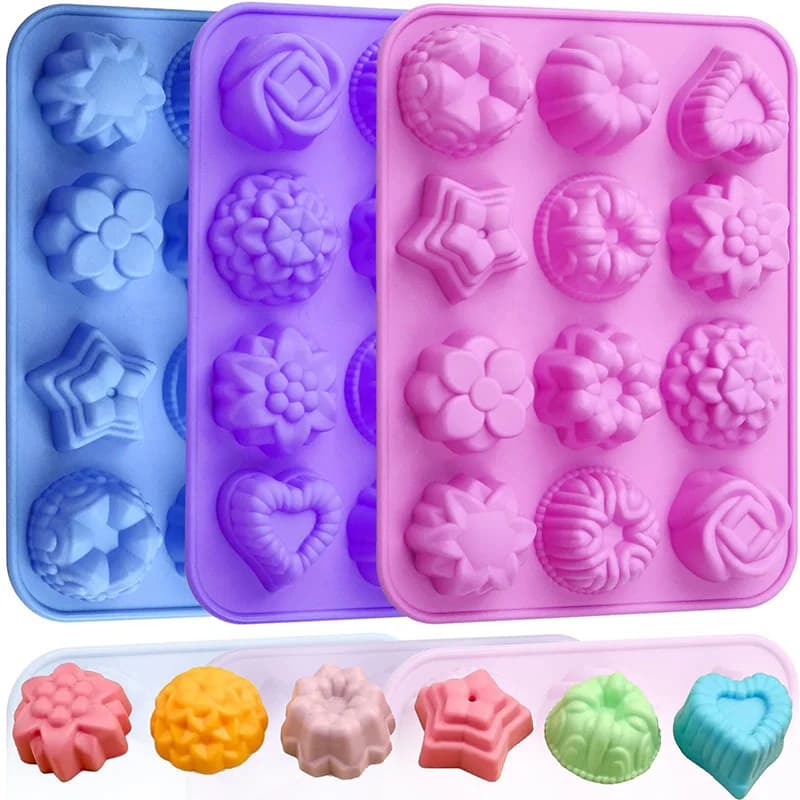 Stampi in Silicone a Forma di Fiore per Cioccolato, Cubetti di Ghiaccio, Gelatina, Rose, Cuori e Stelle, Antiaderenti, Senza BPA, per Uso Alimentare