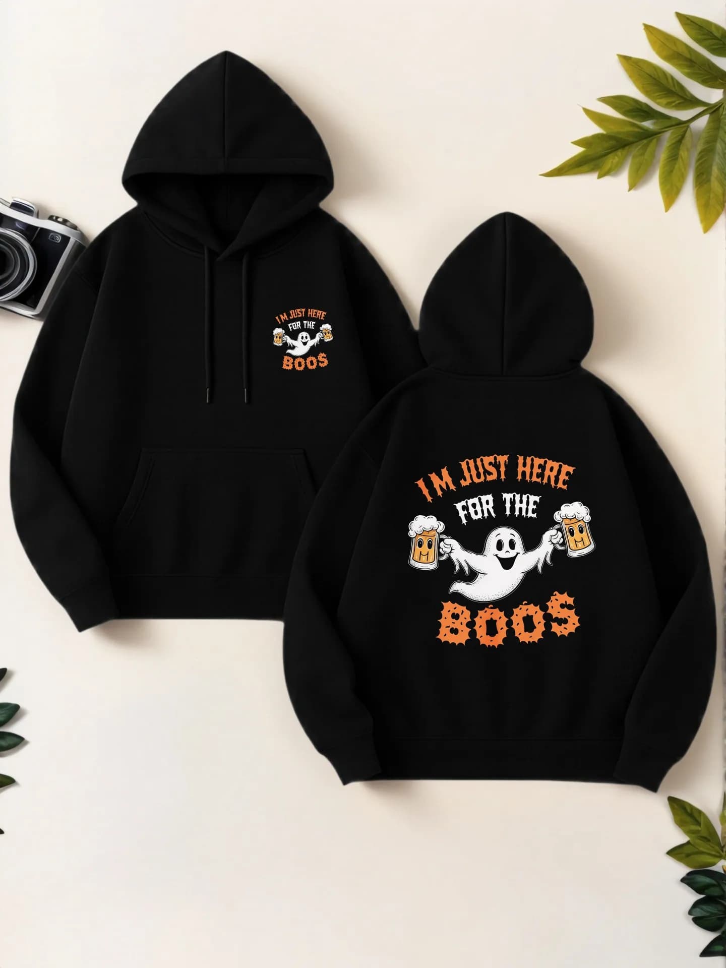 Felpa con cappuccio grafica da donna, stampa I'm Just Here for the Boos, design estetico casual, pile, abbigliamento casual quotidiano, per adolescenti
