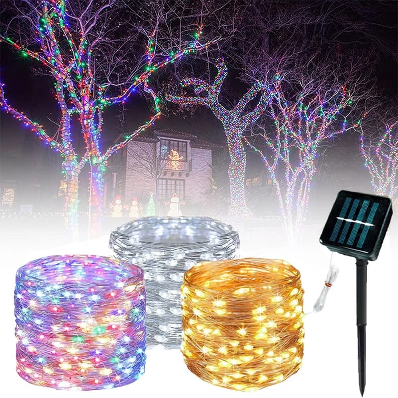 Luci Solari LED da Esterno 4m/7m/12m/22m/32m, Catena Luminosa Impermeabile per Giardino, Patio, Albero di Natale e Feste