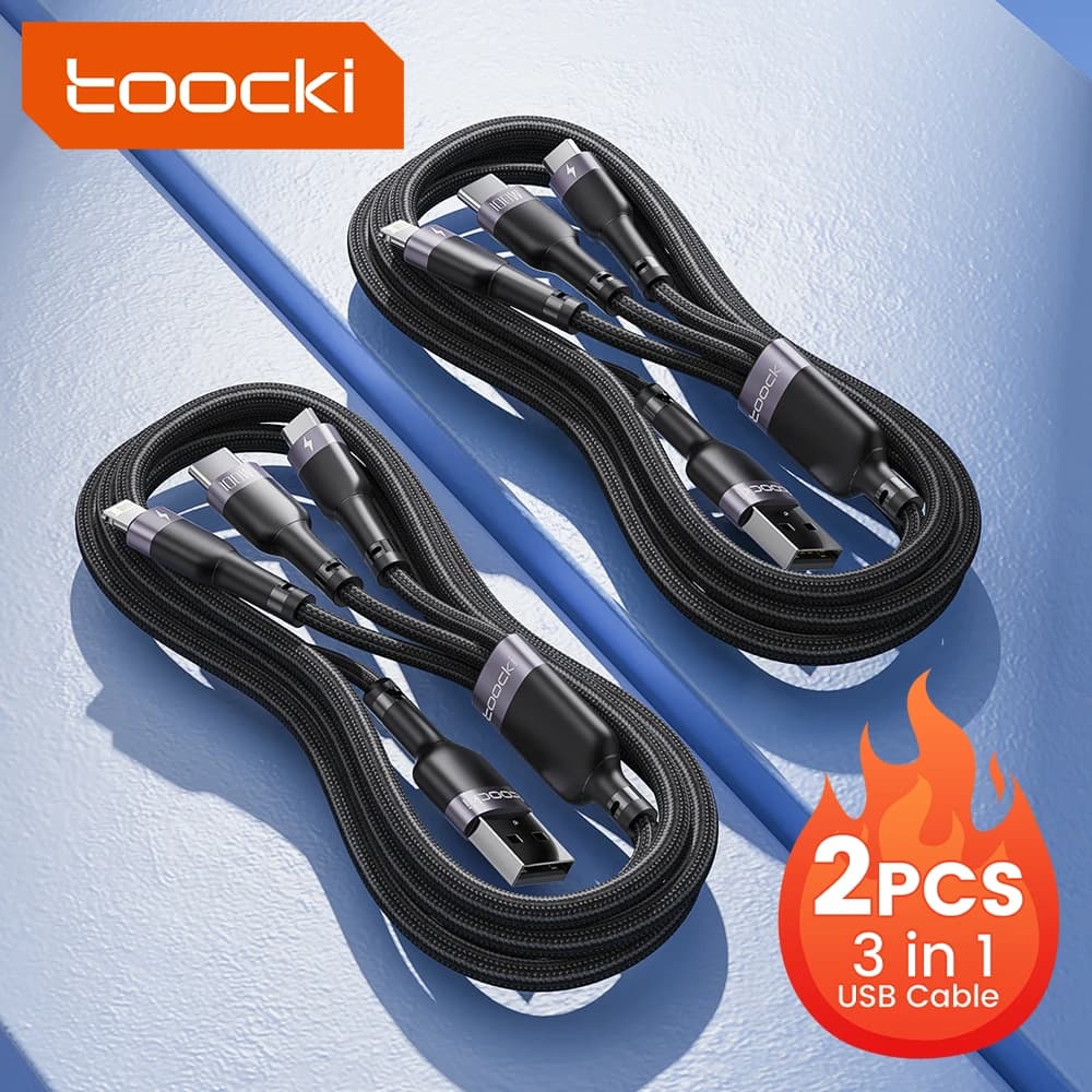 Toocki Cavo USB 3 in 1 per iPhone 14 13 12 Pro Max 6A 66W Micro USB Tipo C Cavo di ricarica veloce per Huawei Xiaomi 12 ViVo Oppo