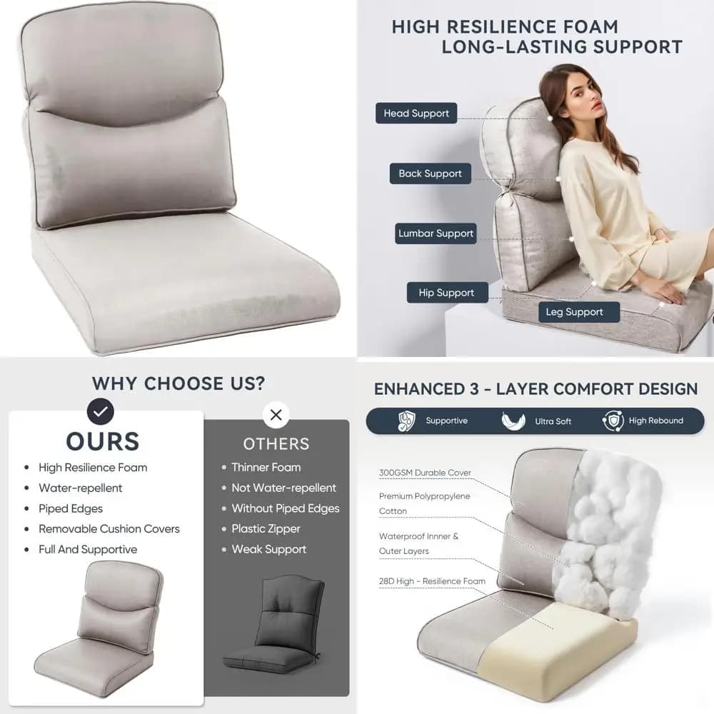 Outdoor chairs cushions with high backrest for garden furniture - Comfortable cushions thickened 22x24 with hinge cover