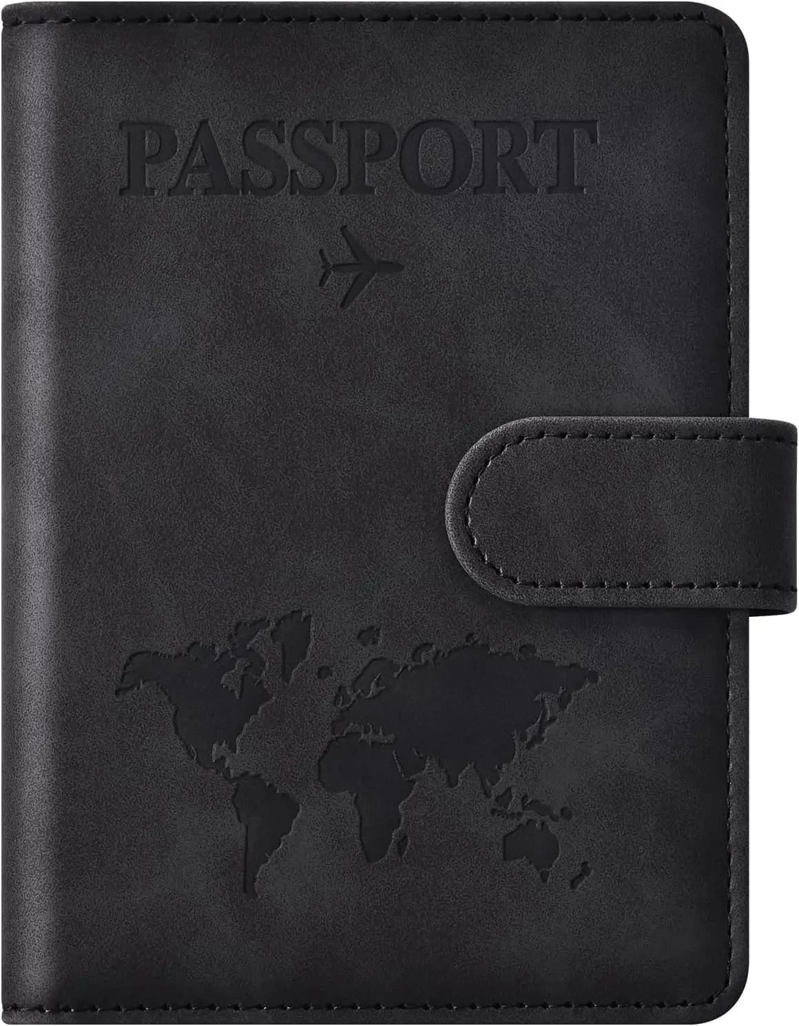 Porta Passaporto con Protezione RFID e Chiusura Magnetica, Portafoglio da Viaggio per Uomo e Donna, Nero