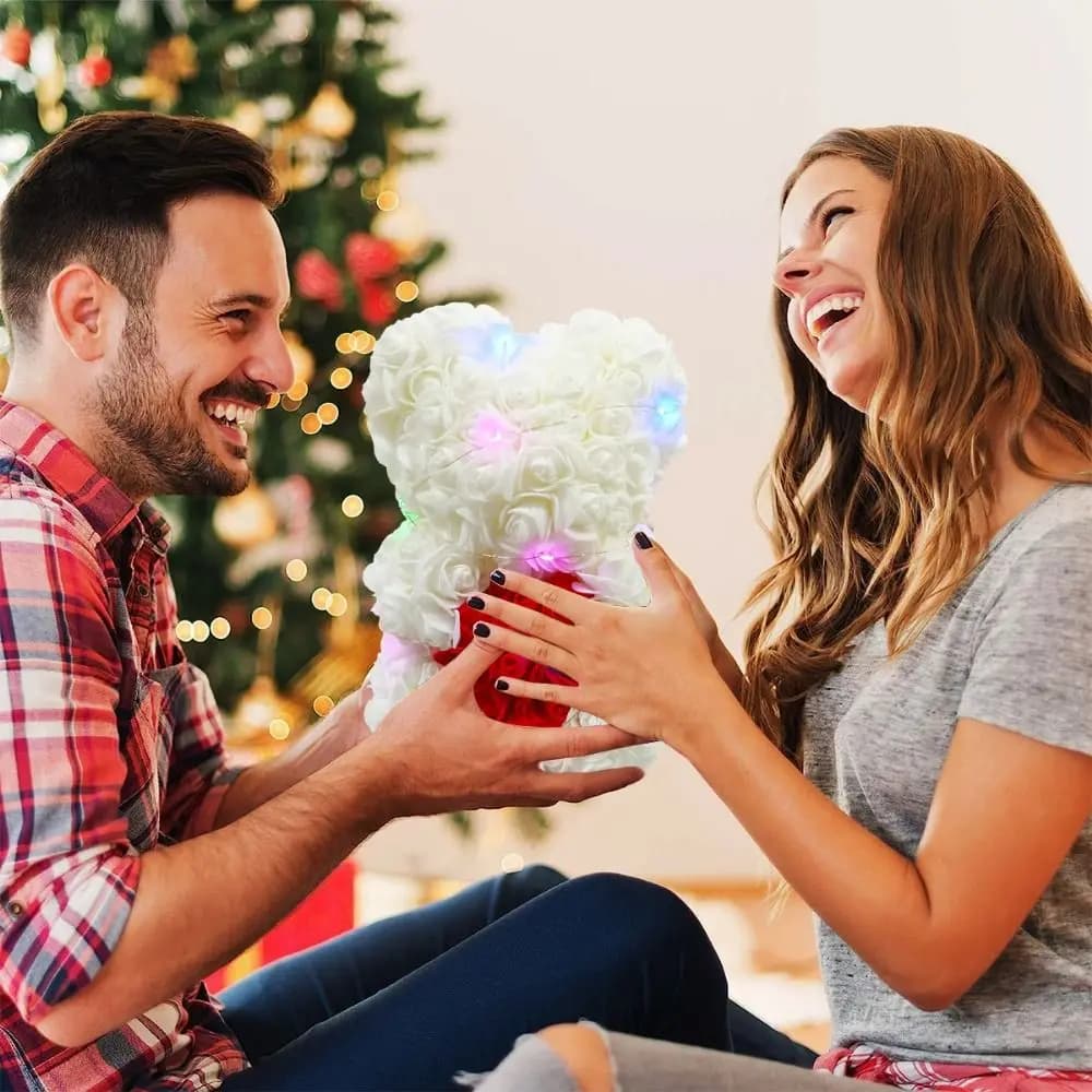 28cm Artificial Teddy Rose Multicolors Romantic Valentines Day Gift Flower Bear with LED Strip Girlfriend Women Anniversary Bear