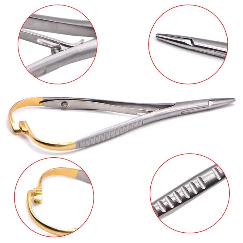 Dentistry Straight Head Needle Holder Forceps Curved Gold Plated Handle Stainless Steel Orthodontic Plier Surgical Instrument