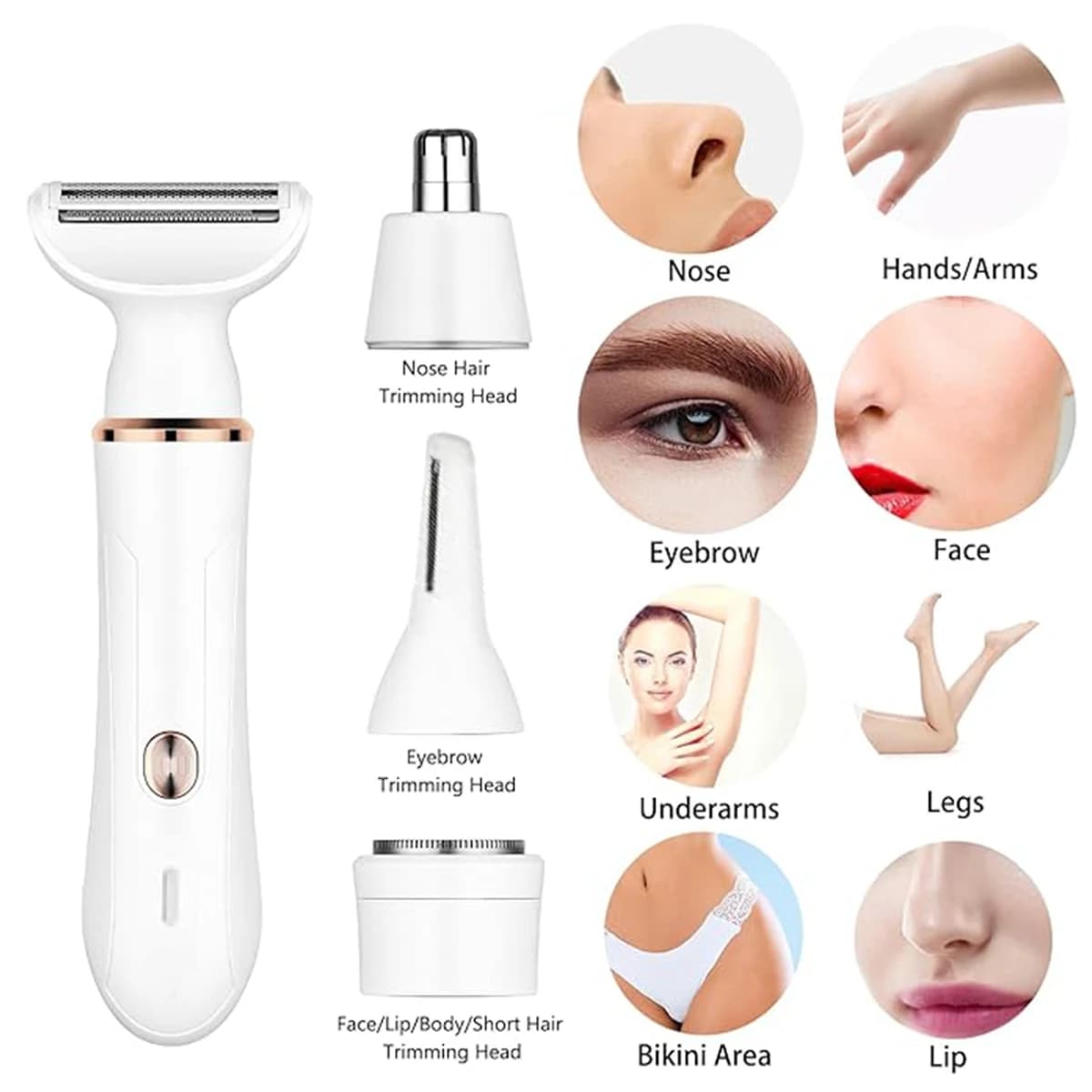 Female Electric Razor 4 in 1, Body hair removal machine, Barba, Ascelle, Bikini area and Cosce