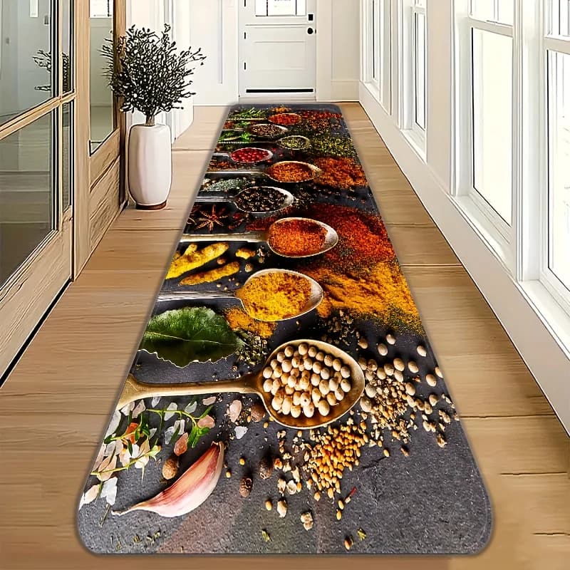 VIKAMA Tappeto Lungo Decorativo Stile Cibo per Cucina, Corridoio, Sala da Pranzo, Lavabile in Lavatrice, Zerbino