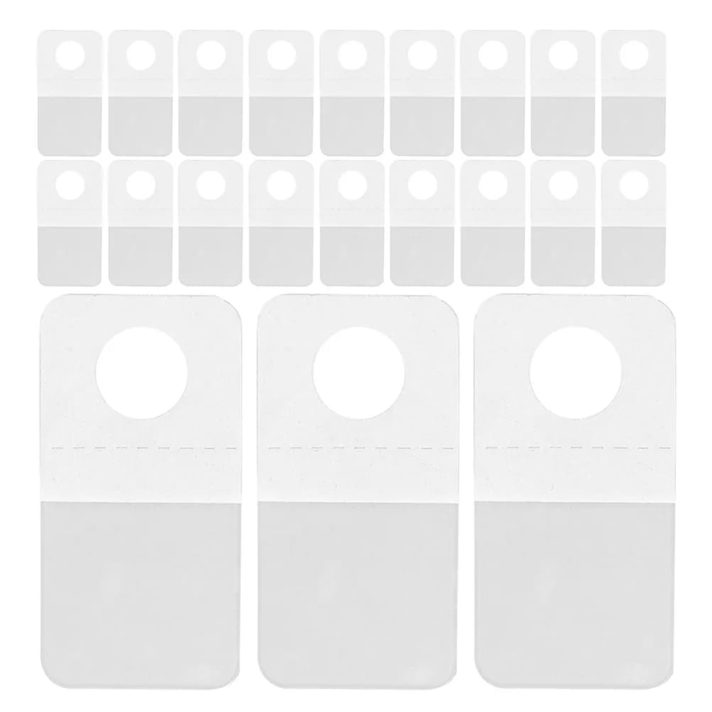 Ganci per etichette sospese da 100 pezzi Piccole linguette adesive trasparenti per esposizione di negozi al dettaglio Conservazione per ufficio domestico Organizzatore di oggetti leggero in PVC