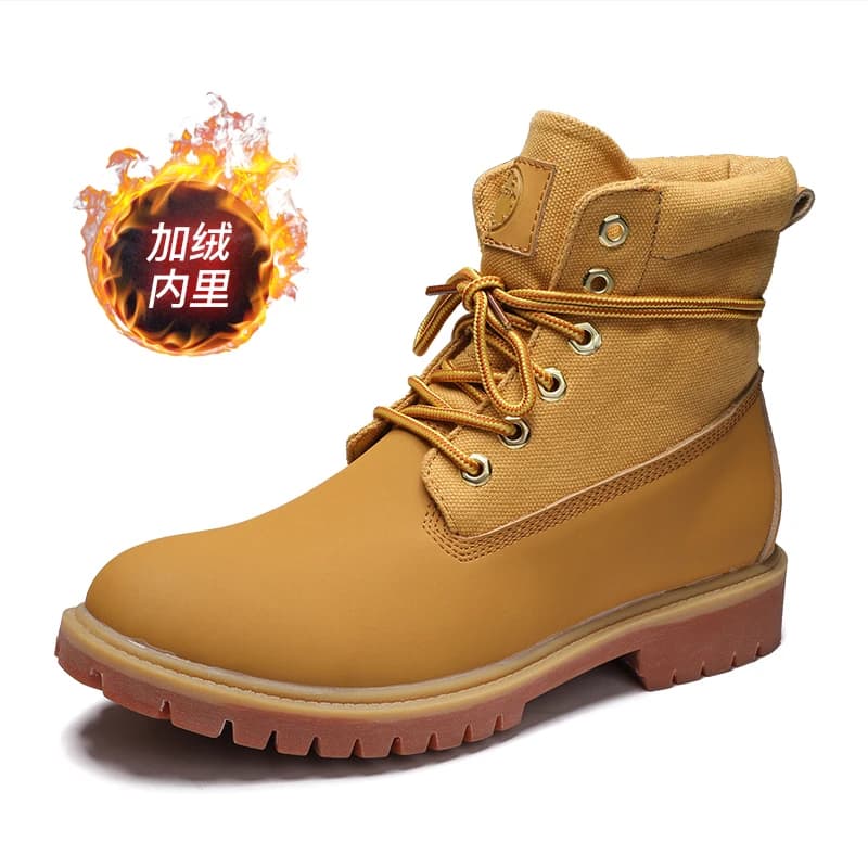 Men Fleece Lined WorkAnkleBoots Foldable Collar Lace Up Waterproof Upper Non Slip Rubber Sole Autumn Winter Outdoor Hiking Boots