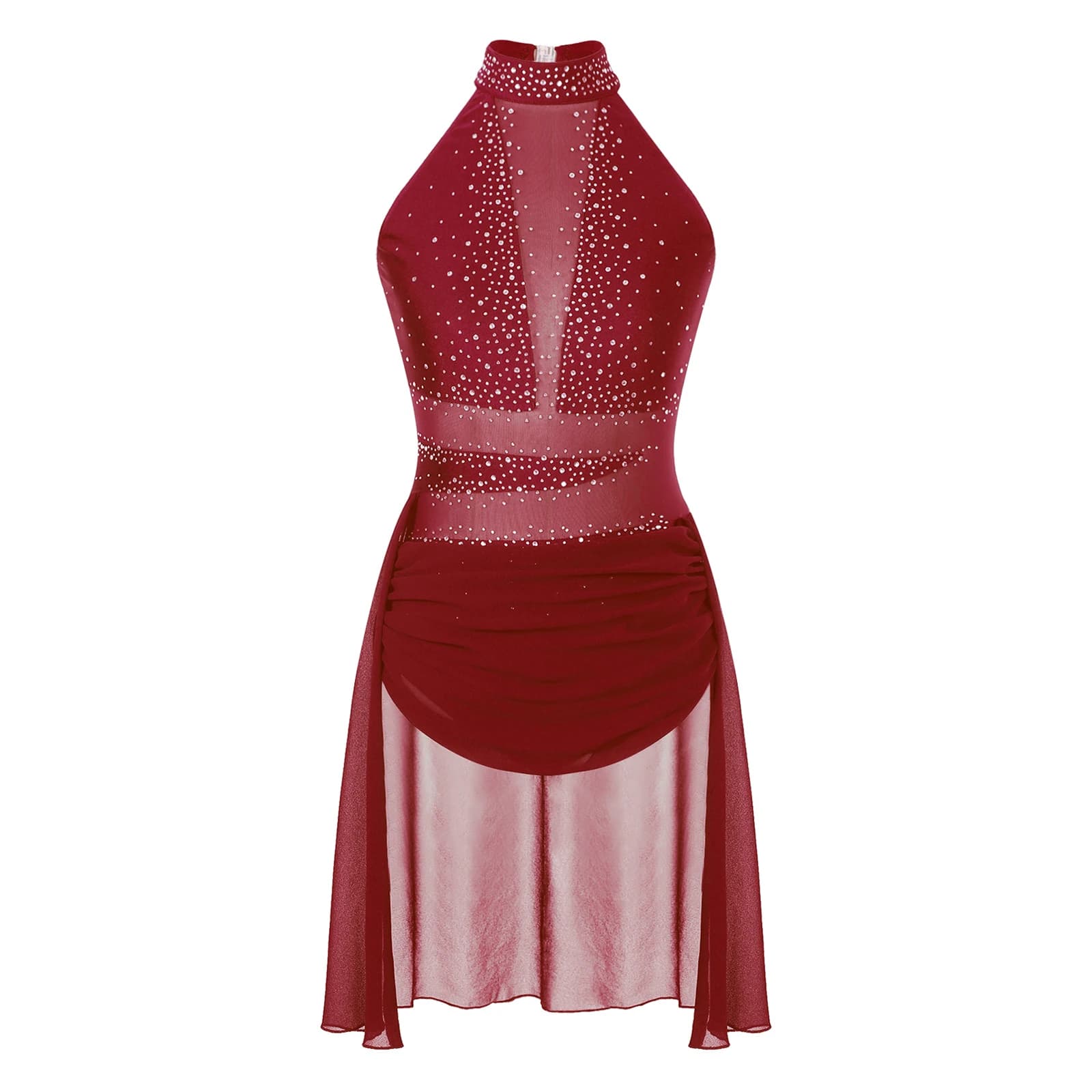 Costume da ballo lirico da donna Halter Neck Flowy gonna Dress Ballet ginnastica body Modern Contemporary Dancewear Stage Dresses
