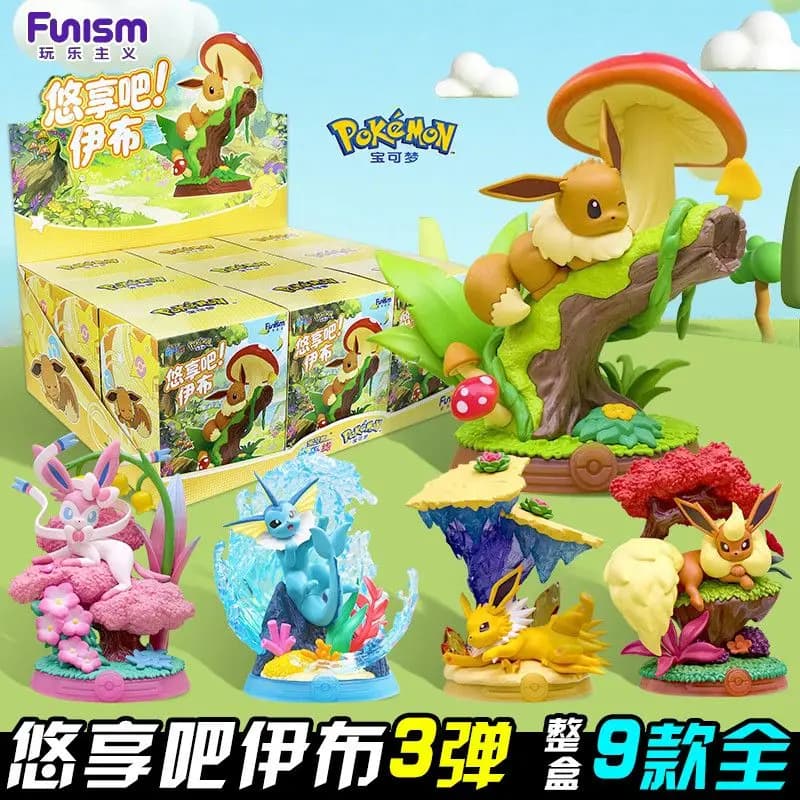 Funism Pokémon Eevee Eeveelutions Vol.3 Blind Box Action Figure Licenziata da Collezione, Simpatica Decorazione Anime Kawaii, Giocattolo Regalo per i Fan
