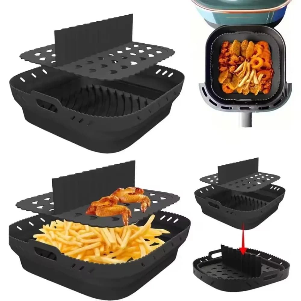 Silicone Air Frying Tray with Dividing Plate Reusable Non-stick Baking Mat for Fried Chicken Oven Washable in Dishwasher