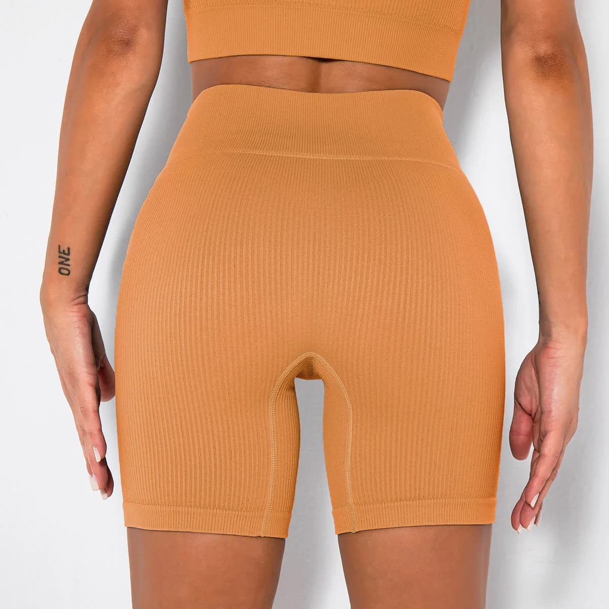Women High-waisted butt-lifting cycling yoga shorts Threaded bodysuit Quick-dry sportswear gym hot pants