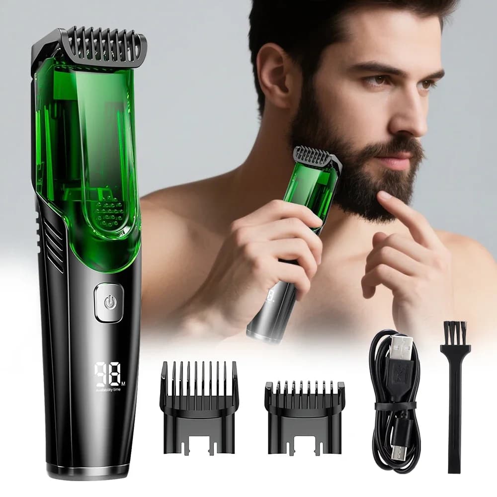 Tagliacapelli Sottovuoto per Uomo, Regolabarba Ricaricabile LCD, Kit per Taglio Capelli Fai-da-te, Senza Fili, Impermeabile IPX6, 20 Lunghezze, Regalo