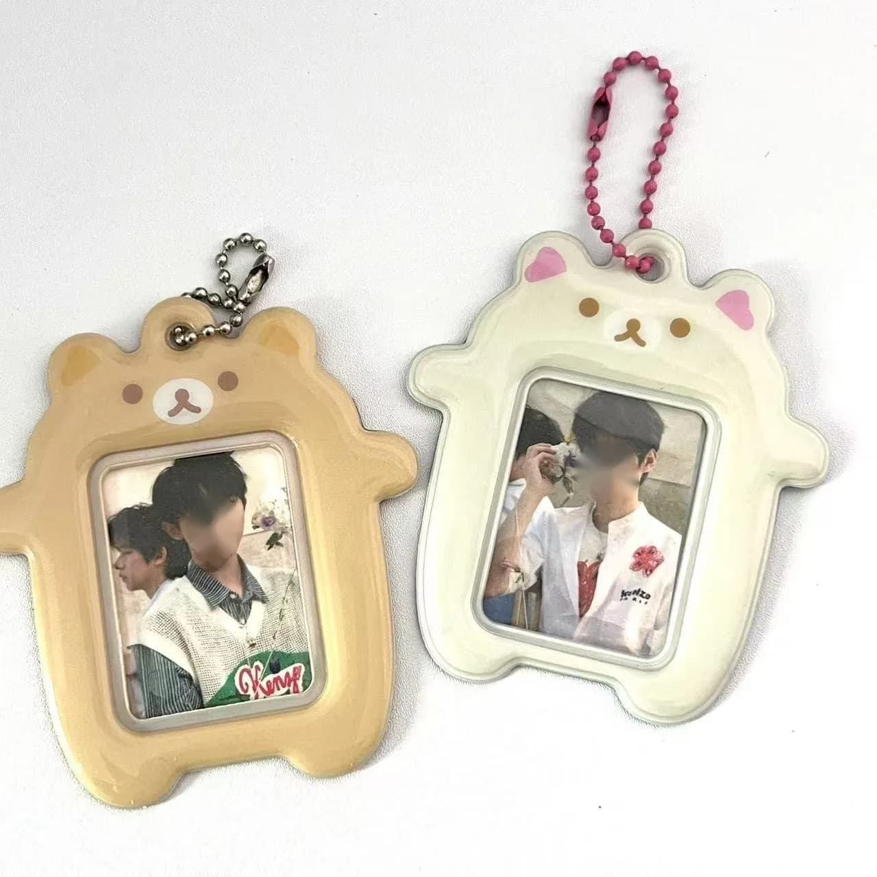 Teddy Bear Protective Case for 2 inch ID with chain, clean surface for K-POP display, gift for DIY scrapbooking