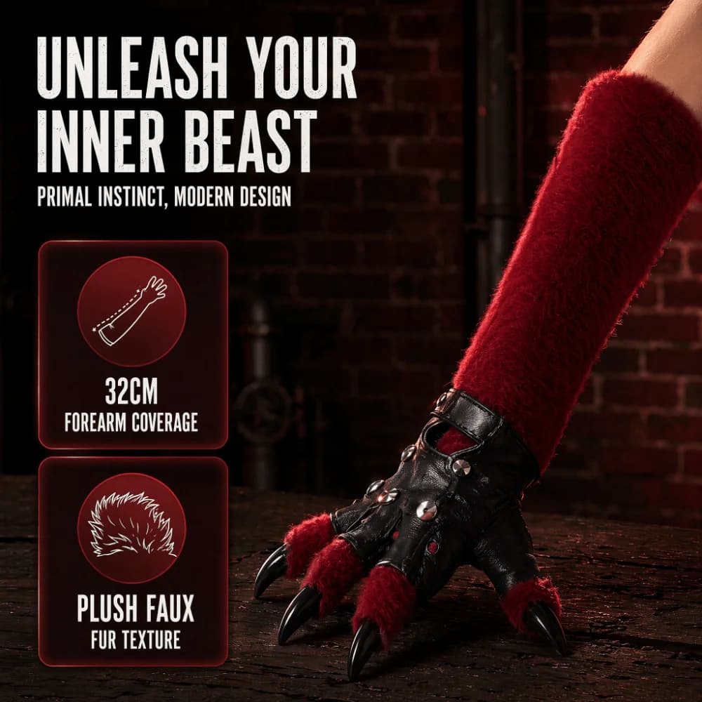 Plush Furry Fursuit Kigurumi Gloves Thicken Warm Punk Leather Gloves Kawaii Cartoon Cat Dog Wolf Animal Paw Gloves