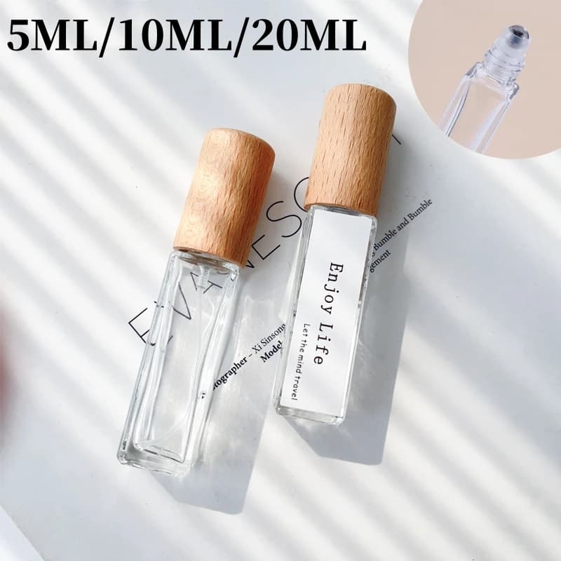 5ml 10ml 20ml Profumo in legno Bottiglia di olio vuota Rotolo in acciaio su palla Profumo Bottiglia di aromaterapia Bottiglia di olio Rullo da viaggio Mini