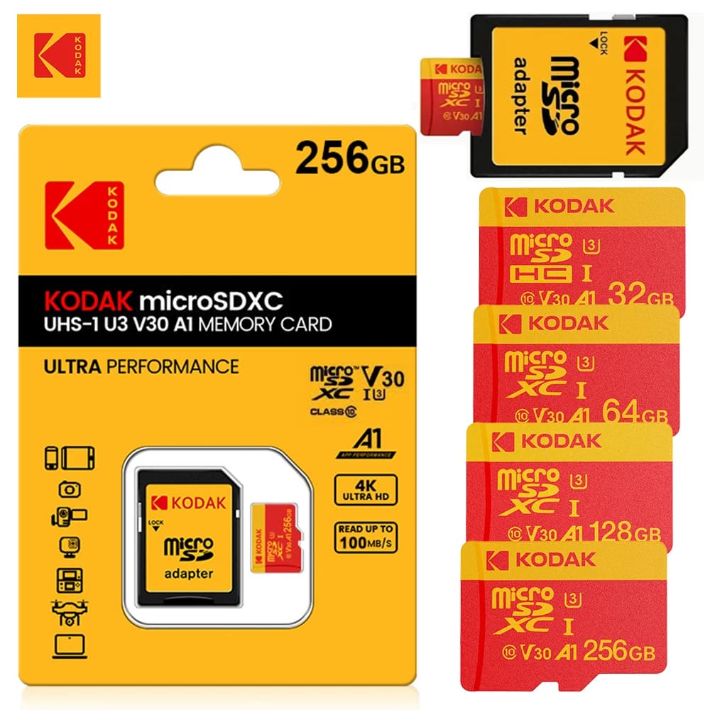 Scheda Micro Sd originale KODAK 128GB 256GB 512G U3 Scheda di memoria Microsd ad alta velocità Scheda Video TF 4K per DJI Pocket Cams Droni PC