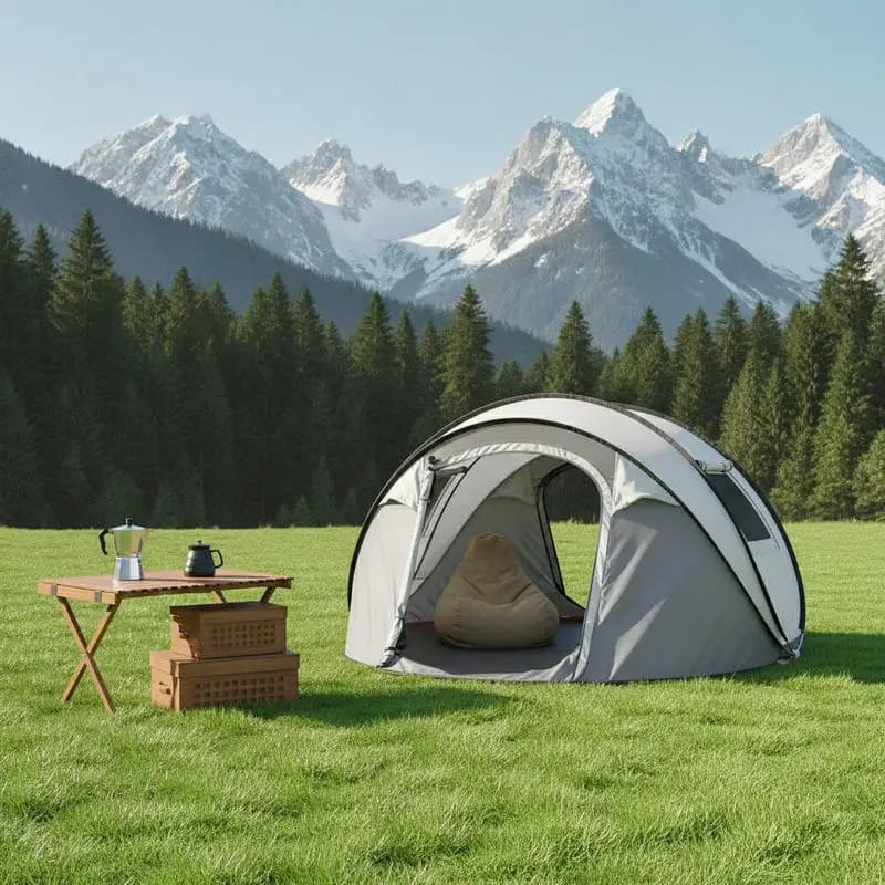 Instant Pop Up Camping Tent, 280x200x120cm, Boat Shape Design, 3-4 Person Capacity, Fiberglass Poles, Polyester Fabric, Dual Mesh Doors Ventilation, Front Awning, Outdoor Hiking Travel