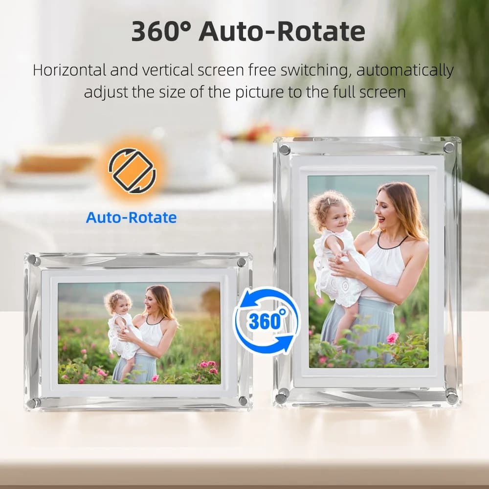 Cornice Digitale in Acrilico da 5 Pollici - Display Ultra-chiaro, Memoria da 4GB, Batteria Integrata da 1500mAh, Perfetta per l'Arredamento Domestico