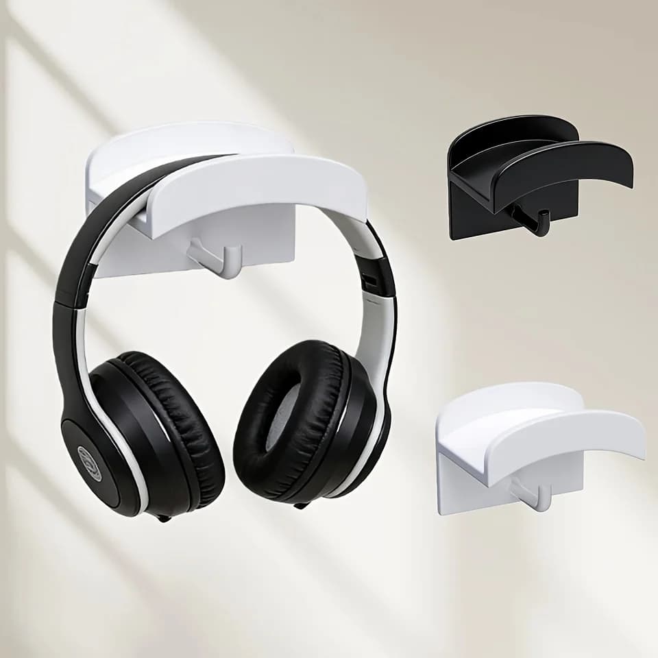 Punch-Free Self Adhesive Headphone Wall Hanger, Dual Design Headset Stand Hook With Small Cable Hook, No Drill Gaming Headset Mount For Desk PC Game Room Wholesale