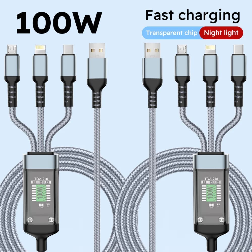 Cavo di ricarica USB 3 in 1 intrecciato in nylon da 1,2 m/2 m 【certificato MFi】 per Iphone Samsung Huawei Xiaomi multiporta multipla