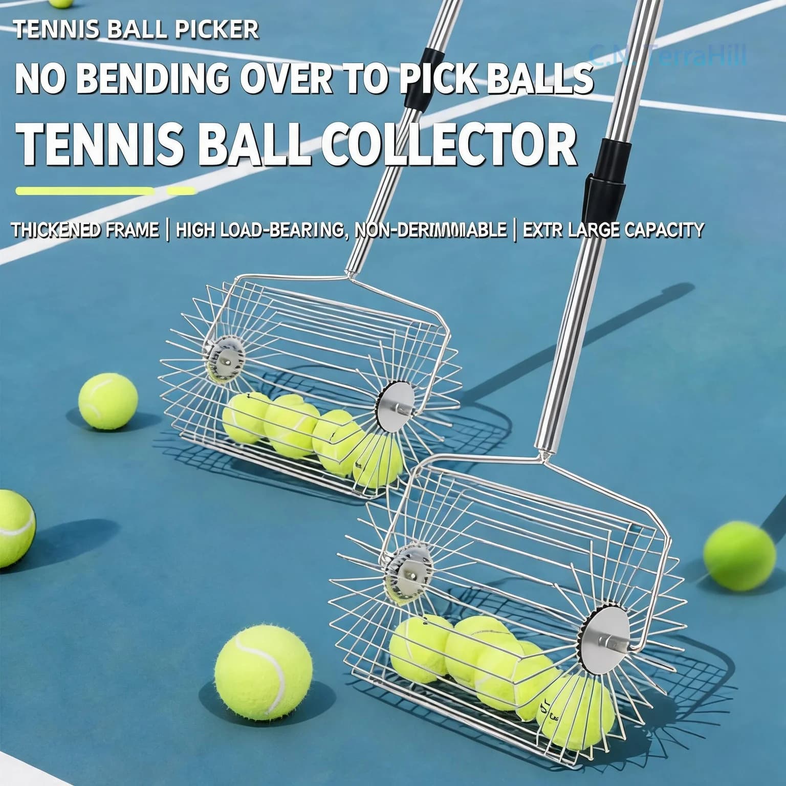 Stainless Steel Retractable Tennis Ball Picker Roller Portable Quick Pick Up Tool Height Adjustable Pickleball Accessory