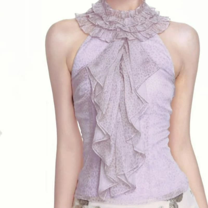 Completo Set Estivo 2026: Top Halter con Volant Stampa Leopardo Viola e Gonna a Farfalla con Paillettes, Stile Spice Girl, per Donna